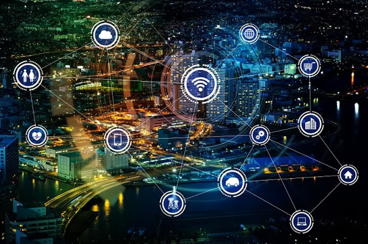 ciudad conectada red iot nocturna