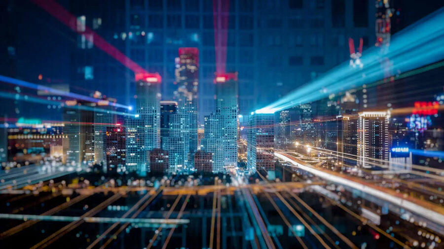 ciudad inteligente luces nocturnas